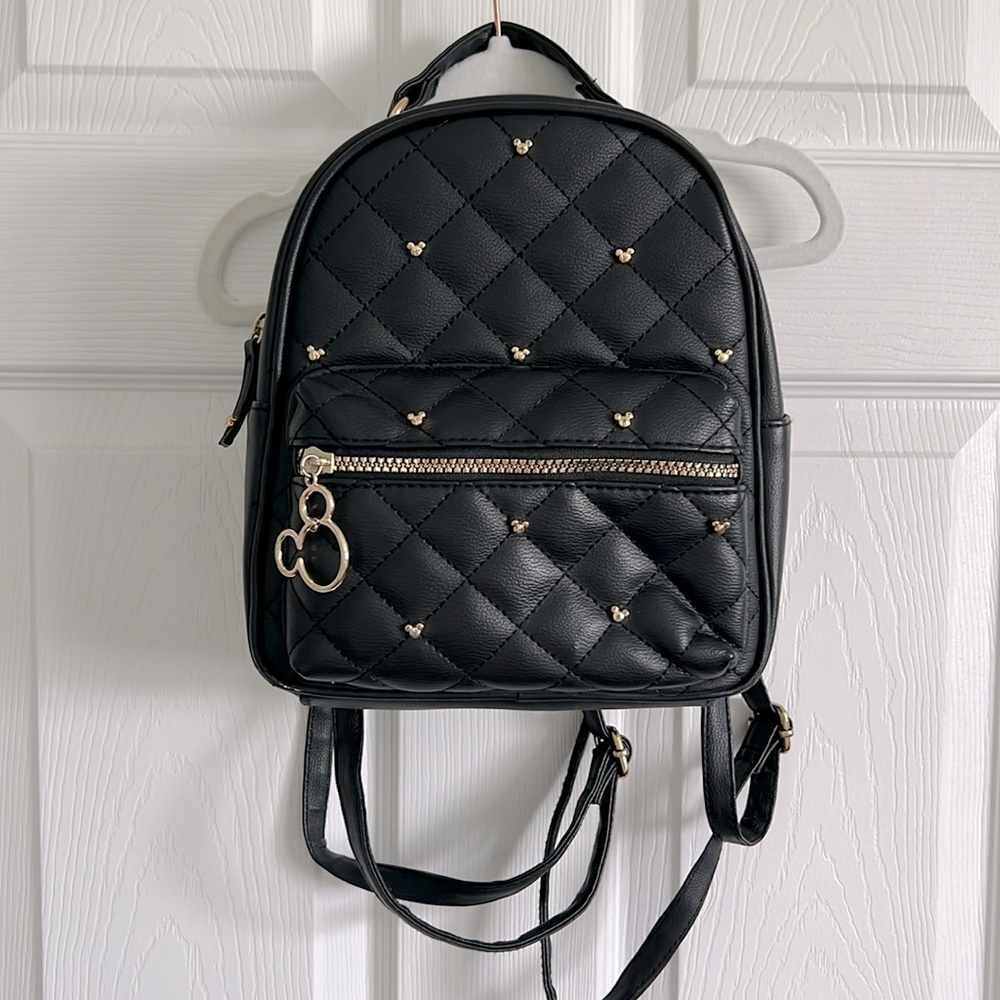Disney Black Quilted Mini Backpack with Gold Accents